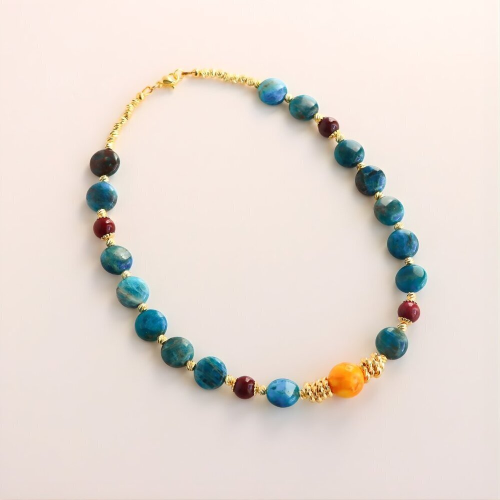 Baltic Amber and Azurite Necklace - Handmade